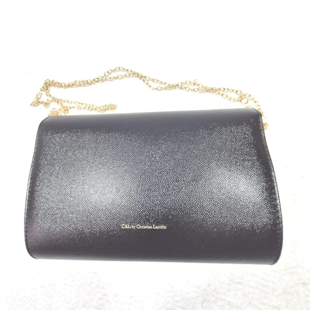 CXL‎ by Christian Lacroix Paris Caviar Clutch Womens Small Black Gold Chain New